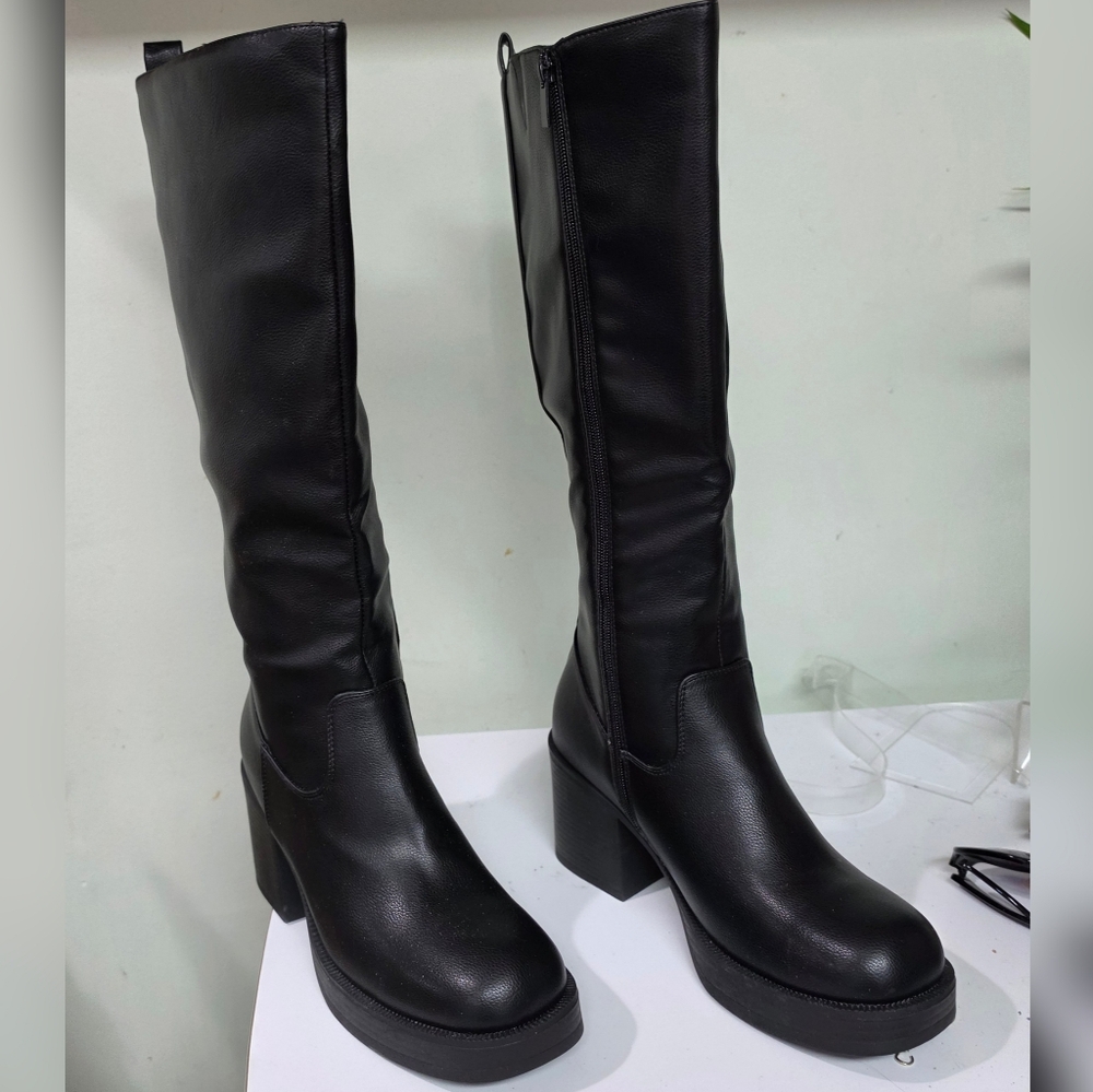 JOYCE 26 KNEE HIGH PLATFORM BOOTS W ZIPPER & CHUNKY HEEL 8.5 - Picture 3 of 8